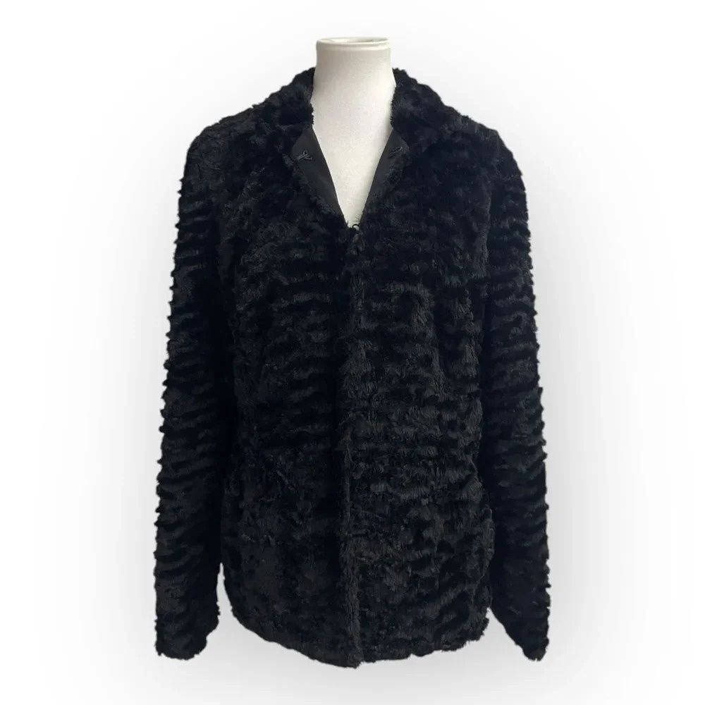 Black Faux Fur Jacket, Womens Large. Oversized soft faux collar mobwife mob wife